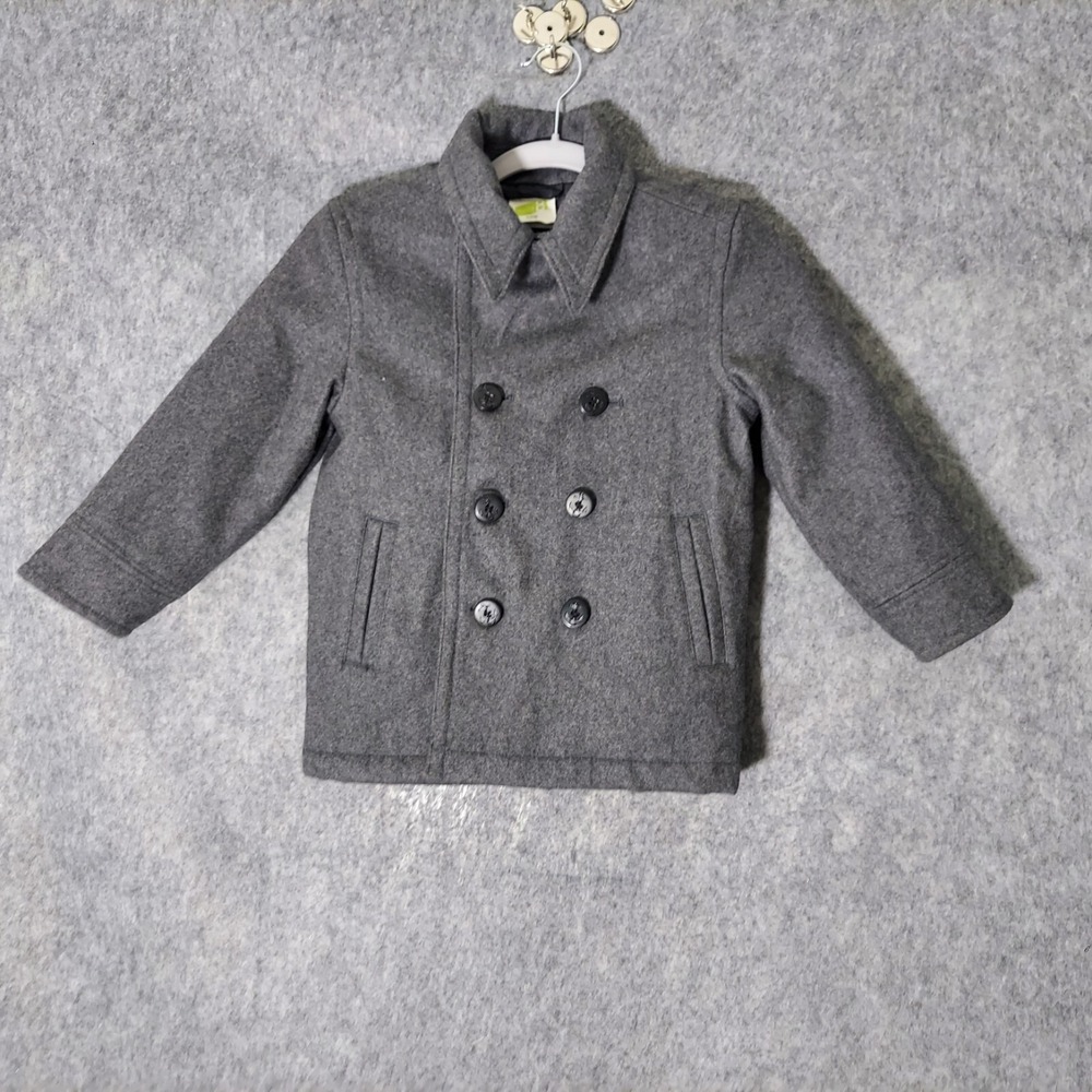 Crazy 8 Child Pea Coat XS 4 Gray Wool Jacket Double Breast Button Pockets Lined
